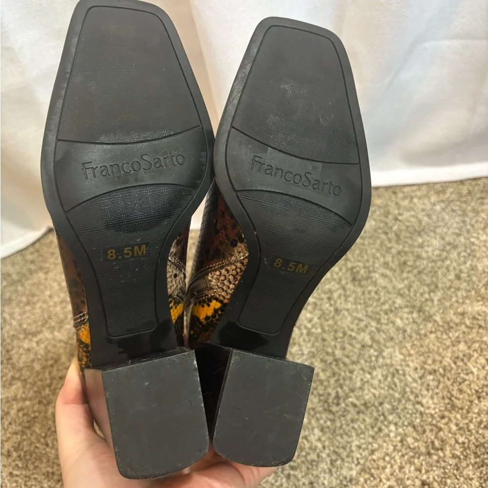 Franco Sarto ‘Generous’ Snake Skin Heel Ankle Boots Booties‎ Size 8.5 EUC